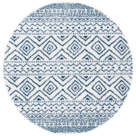 Safavieh 3 x 3 ft. Tulum 267C Power Loomed Round Area Rug; Ivory & Navy TUL267C-3R